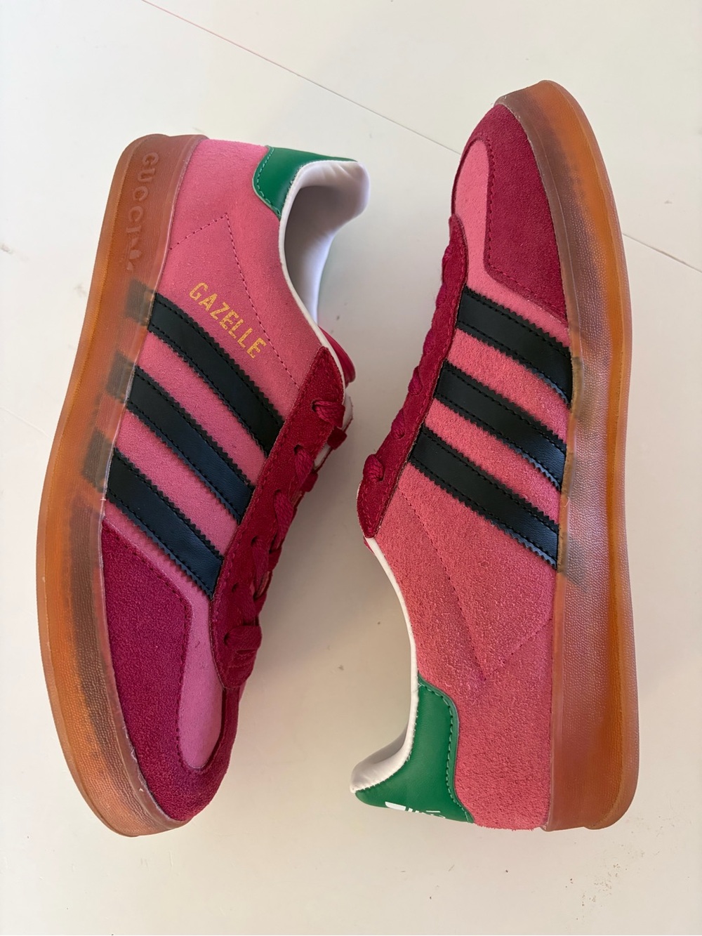 Gucci x Adidas Gazelle Pink & Green Suede Lace-UP Sneakers‎ Men's Size 7.5